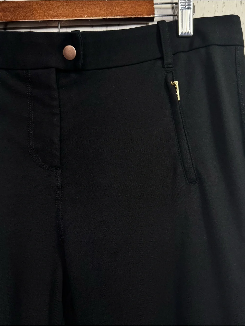 Tory Burch Black Slim Fit Stretch Ankle Pants Front Zip Pockets M Career Office